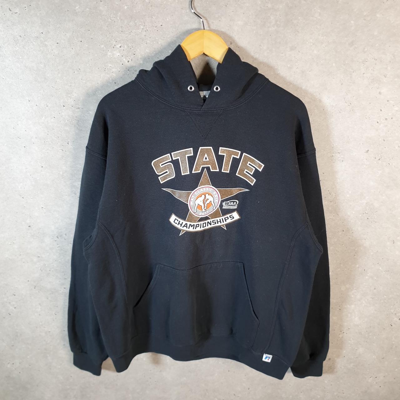 Vintage Russell Athletic 2017 Wrestling State Hoodie Men’s Large Black Pullover Baggy