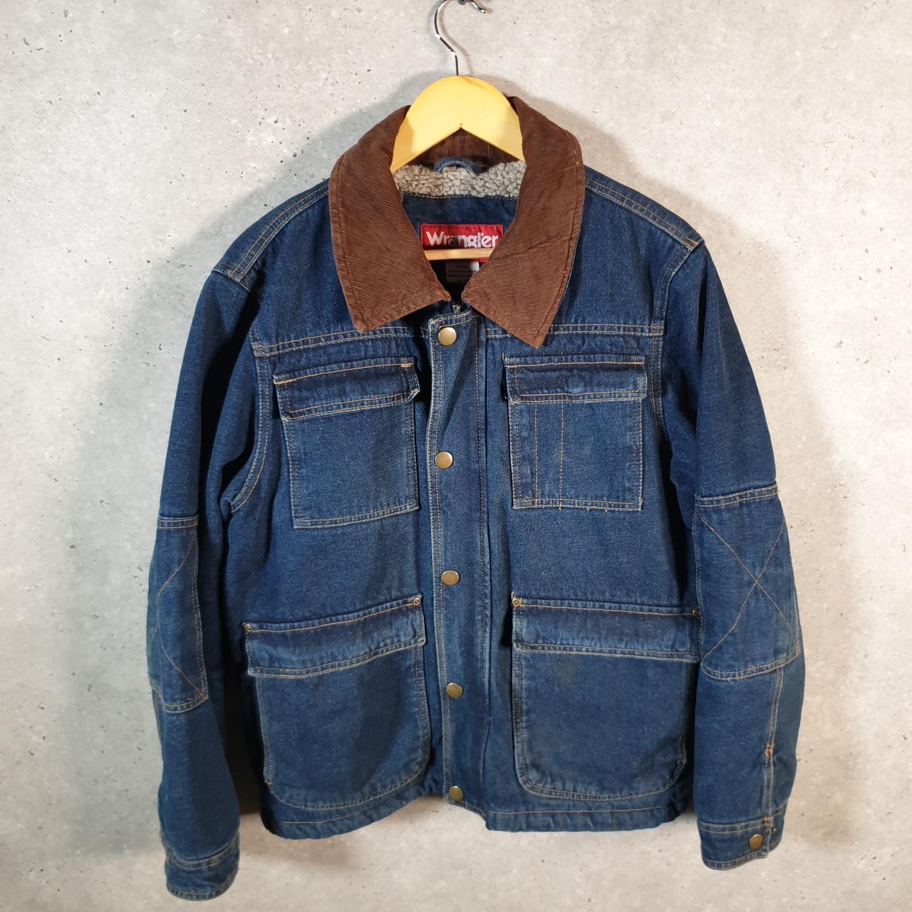 Vintage Wrangler Denim Jean Trucker Sherpa Jacket Mens Small Blue Button Sherling