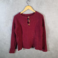 Vintage Eddie Bauer Knit Sweater Womens Large Red Y2K Pullover 1/4 Button