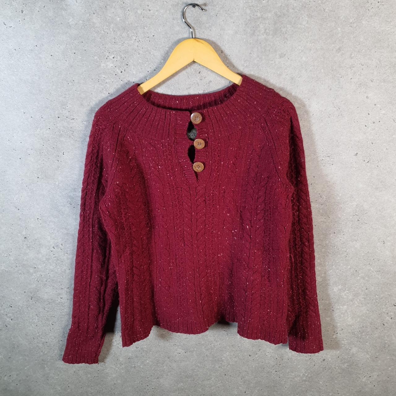 Vintage Eddie Bauer Knit Sweater Womens Large Red Y2K Pullover 1/4 Button