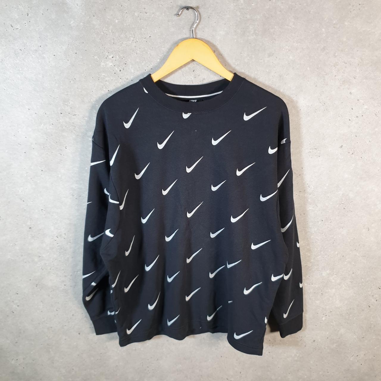 Vintage Nike All Over Print AOPA Sweatshirt Mens small Black Swoosh Y2K Pullover