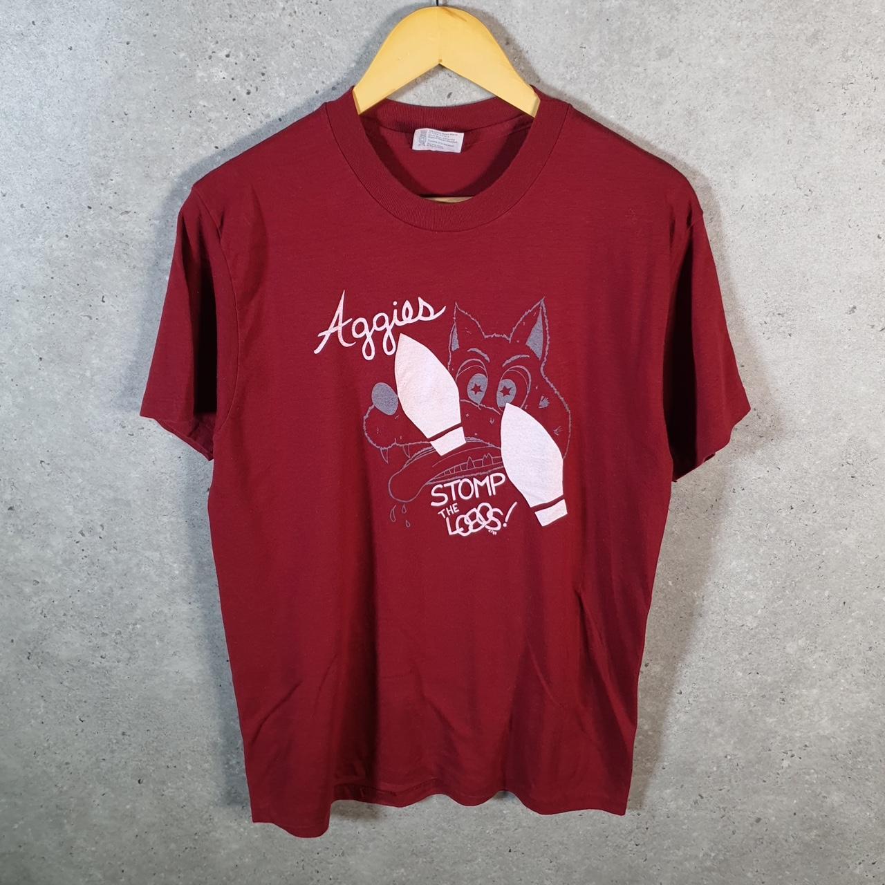 Vintage Hanes Aggies Stomp Lobos Graphic 90s USA Single Stitch T Shirt Men’s Large Red