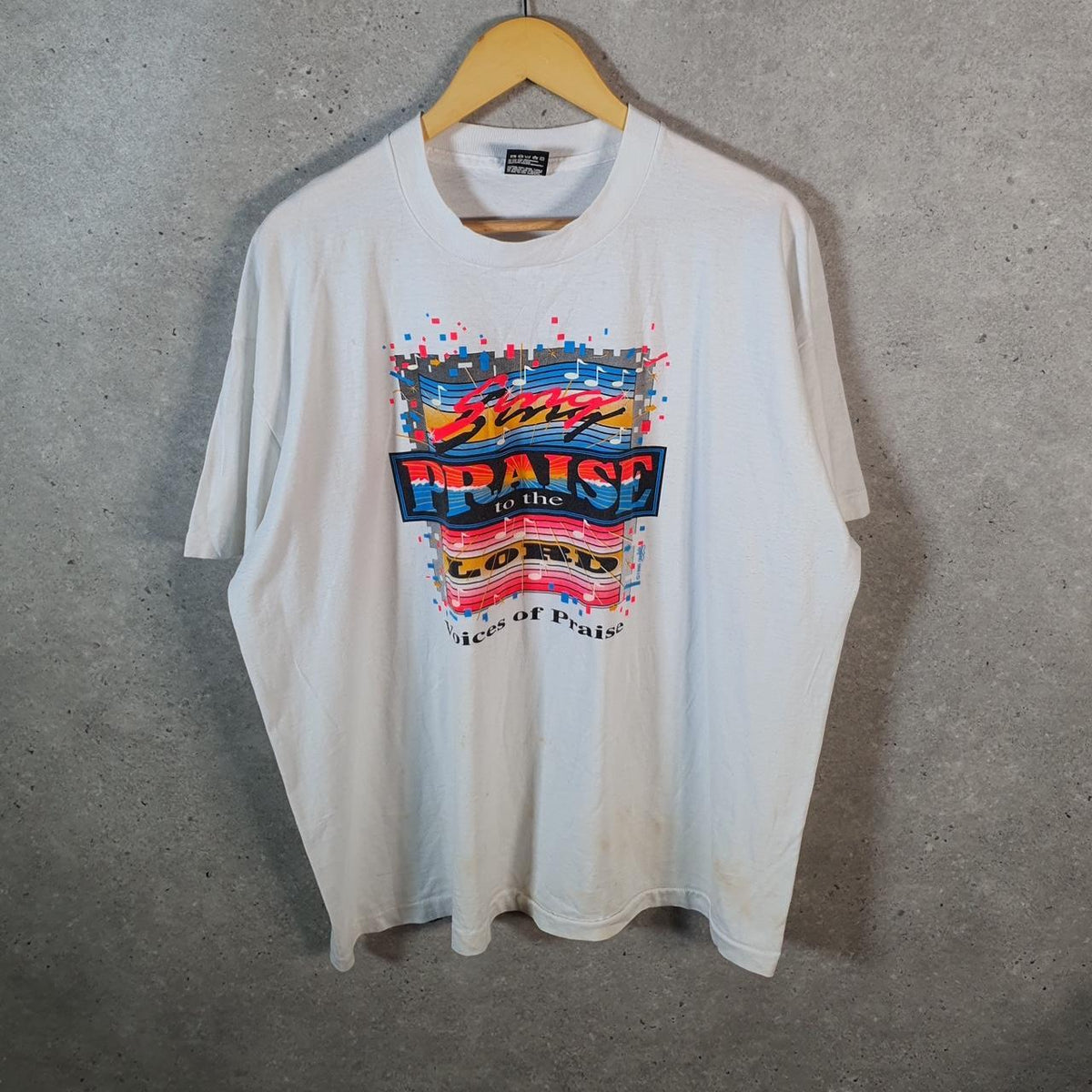 Vintage Fruit of the Loom Lords Praise 90s USA Single Stitch T Shirt Men’s 2XL White C9646