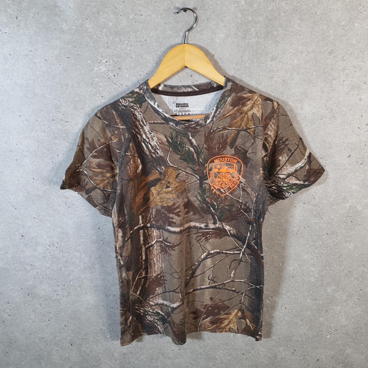 Vintage Russell Outdoors RealTree Camoflauge T Shirt Men’s M Green Camo Short Sleeve