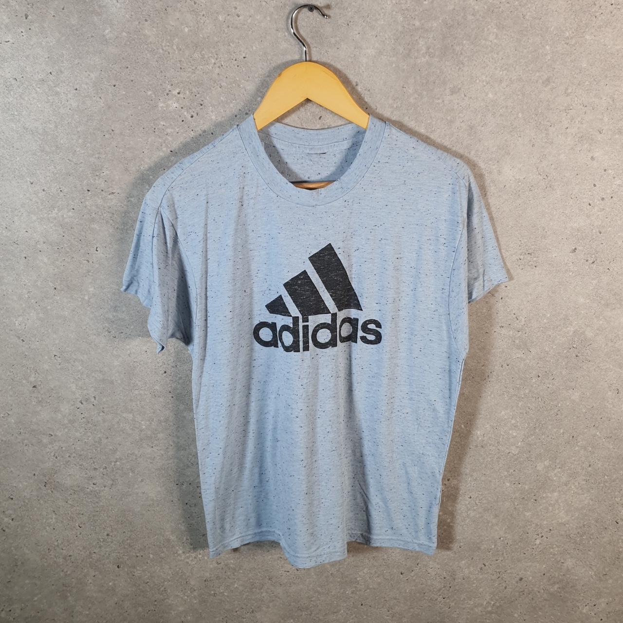 Vintage Adidas Spellout Graphic T Shirt Men’s Small Blue Three Stripes Logo