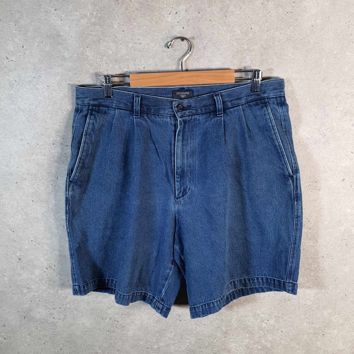 Vintage Dockers Denim Shorts Jorts Cargo Men’s W36 Blue Baggy Cotton