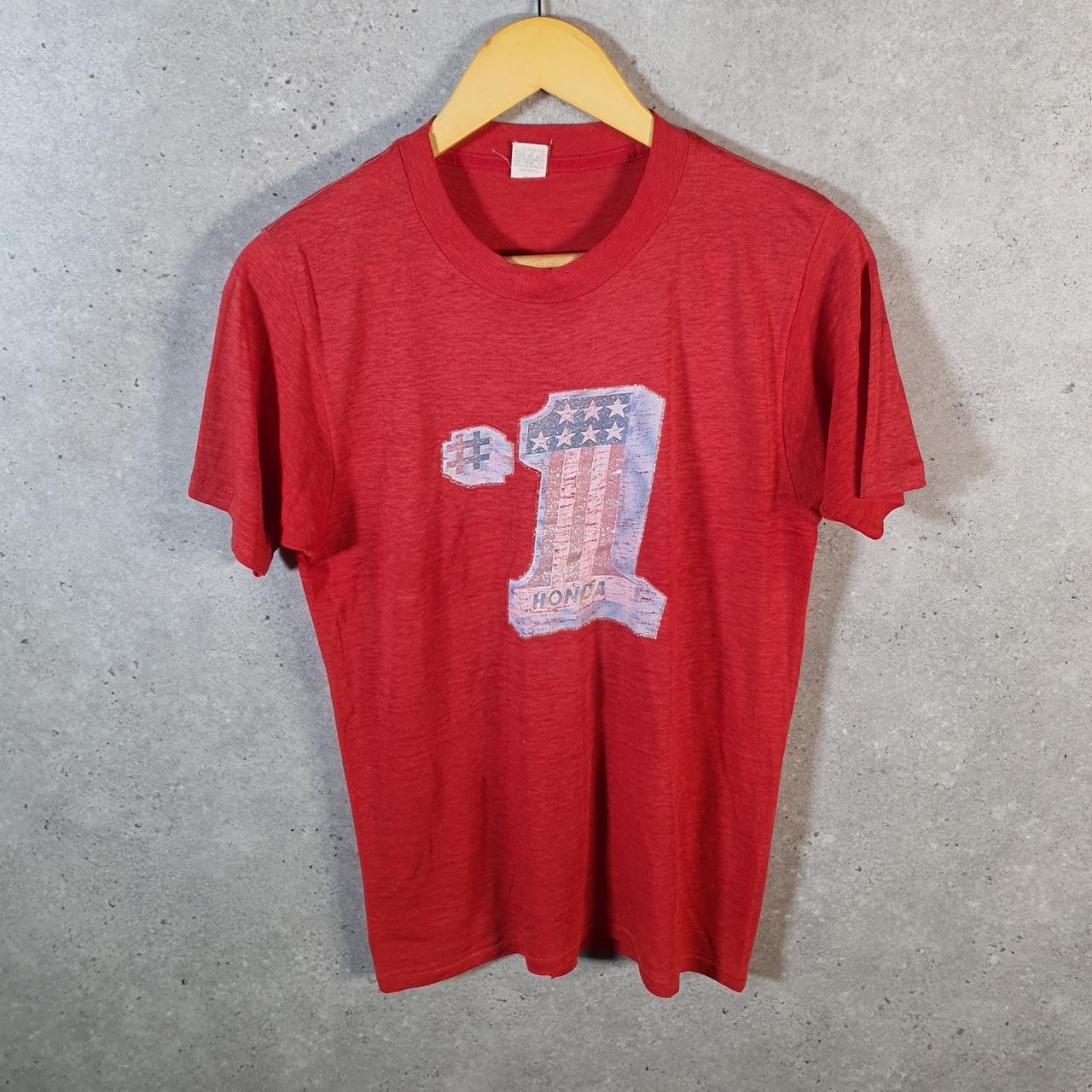 Vintage American Flag Honda 90s USA Single Stitch T Shirt Men’s Small Red
