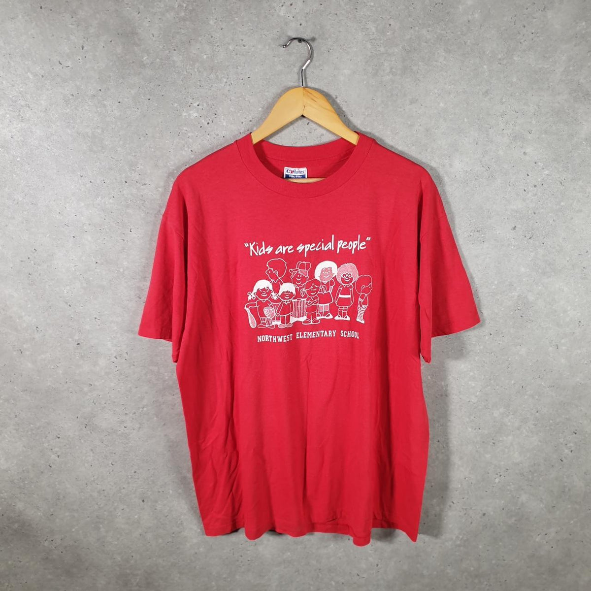 Vintage Hanes 50/50 Northwest School 90s USA Single Stitch T Shirt Men’s 2XL Red Big Fish Vintage