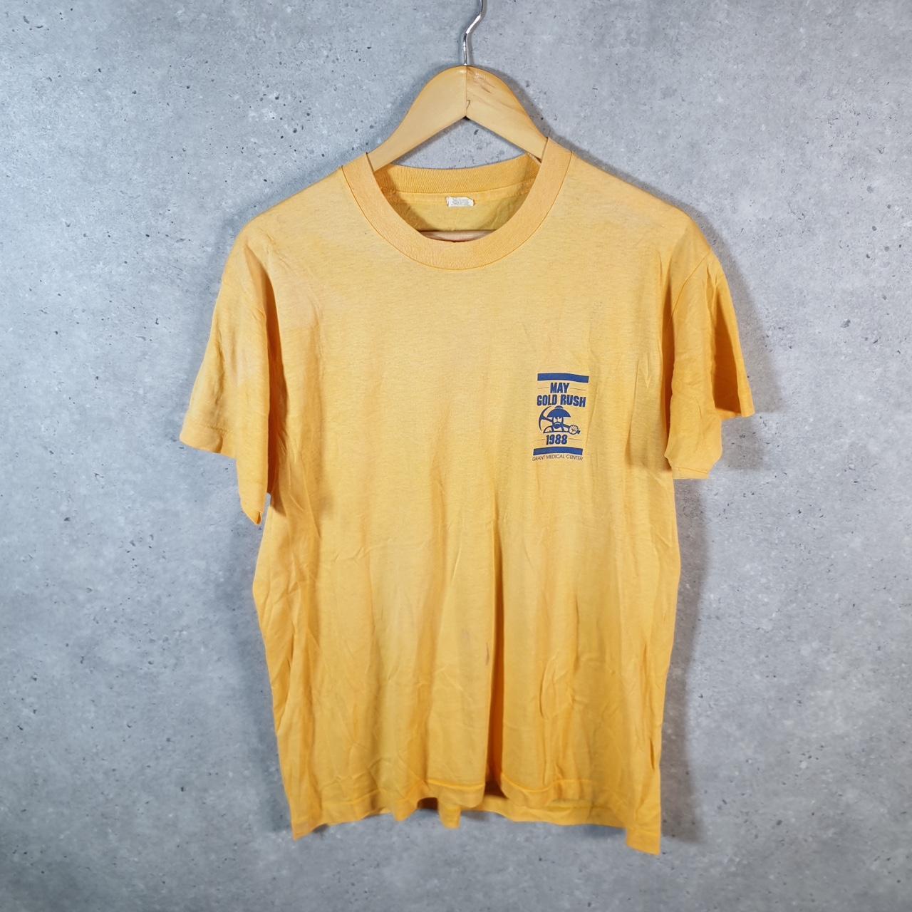 Vintage 1988 May Gold Rush Run USA Screen Stars Single Stitch T Shirt Men’s XL Yellow Big Fish Vintage
