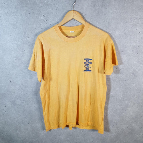 Vintage 1988 May Gold Rush Run USA Screen Stars Single Stitch T Shirt Men’s XL Yellow Big Fish Vintage