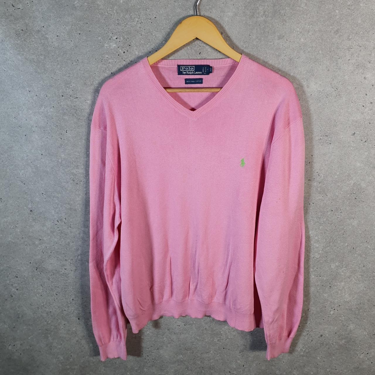 Vintage Ralph Lauren Polo V Neck Sweatshirt Men’s XL Pink Cotton Pullover Pony