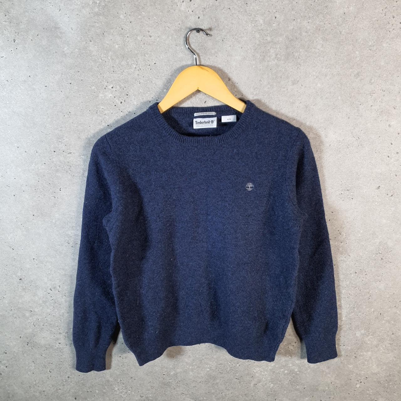 Vintage Timberland Merino Wool Knit Sweater Womens Medium Navy Blue Logo