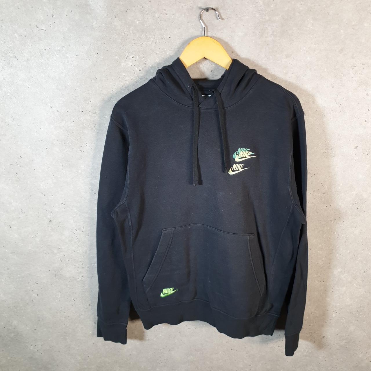 Vintage Nike Club Embroidered AOP Hoodie Men’s Small Black Swoosh Y2K Pullover