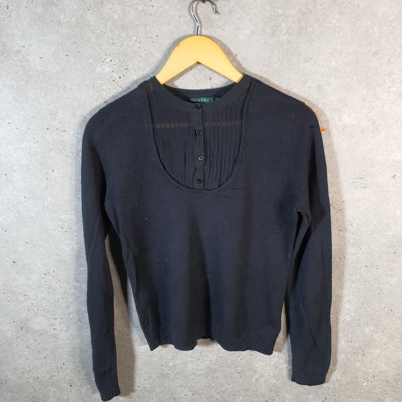 Vintage Ralph Lauren Polo Knit Sweater Womens Medium Black Cotton Pullover