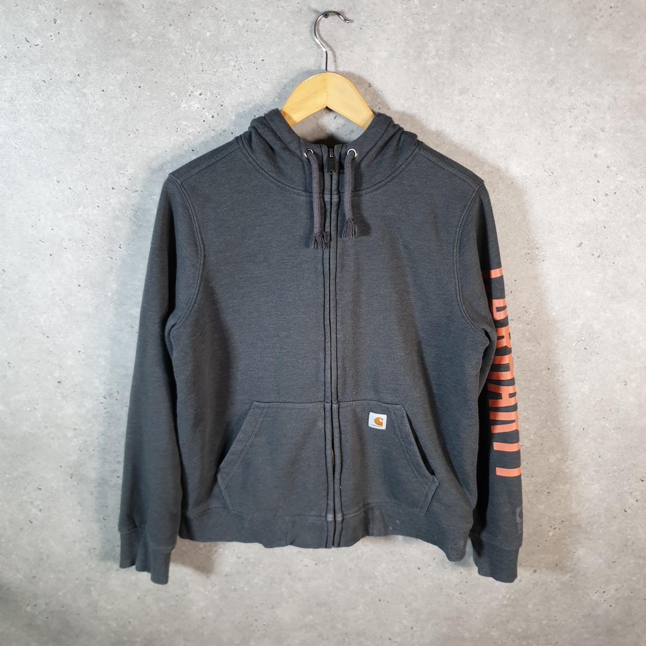 Vintage Carhartt Hoodie Womens Medium Grey Full Zip Blank Sweatshirt USA Relaxed Fit Big Fish Vintage