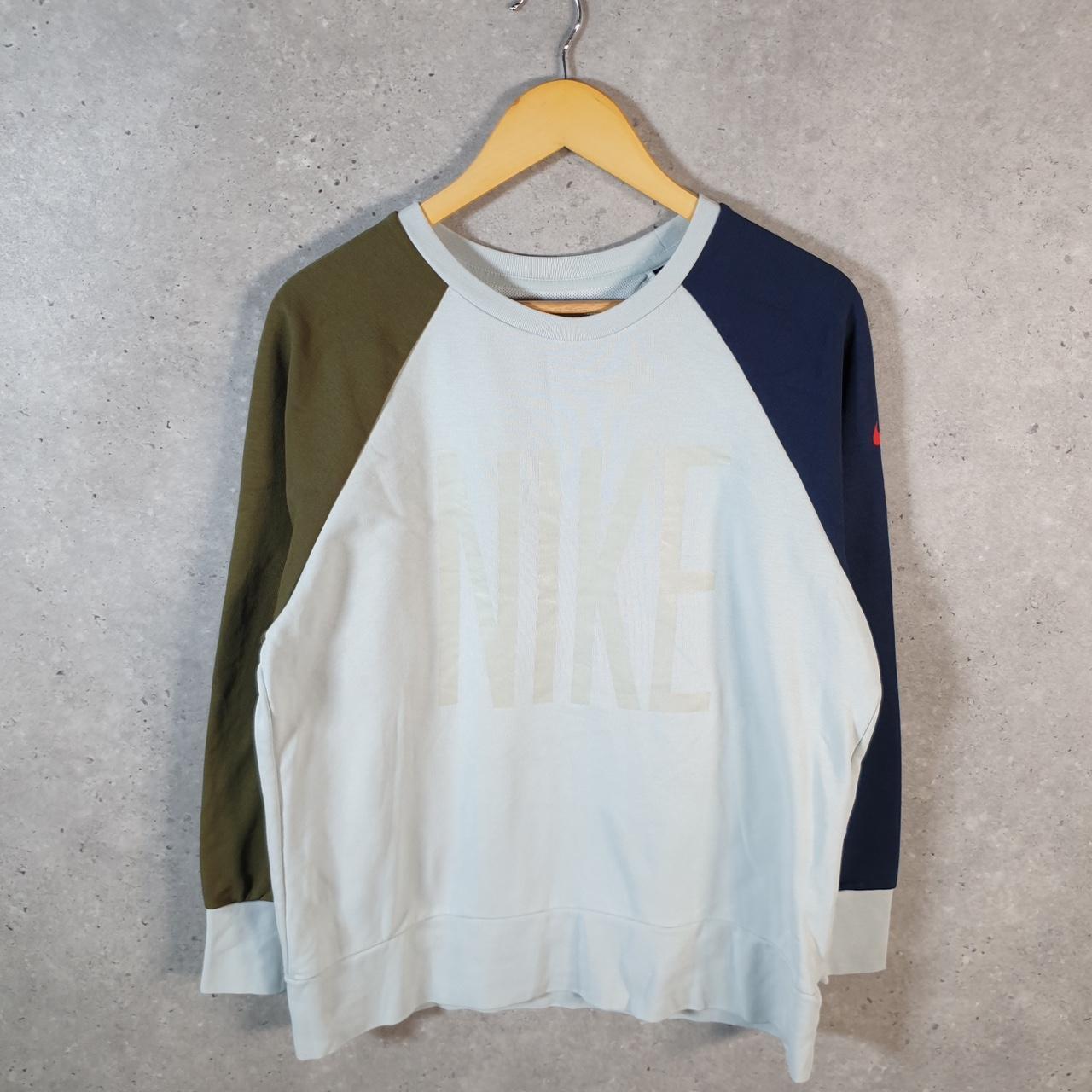 Vintage Nike Dri Fit Spellout Hoodie Womens Medium Blue Swoosh Y2K Pullover Logo