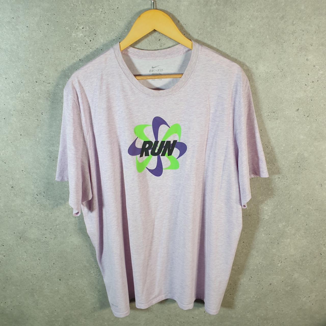 Vintage Nike Running Dri Fit Spellout T Shirt Men’s 2XL Pink Graphic Swoosh Athletic