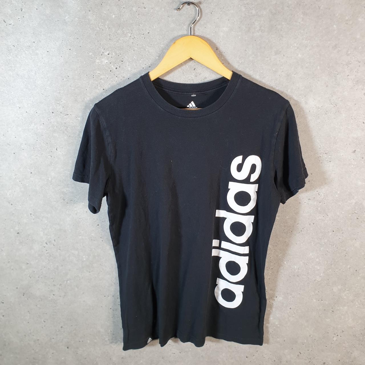 Vintage Adidas Spellout T Shirt Womens Large Black Three Stripes Logo Athletic