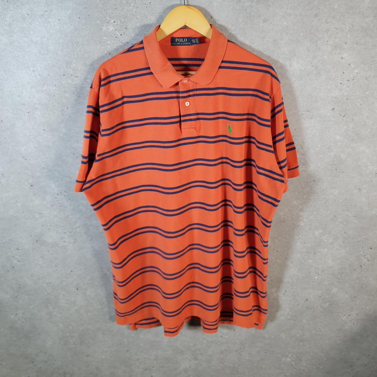 Vintage Ralph Lauren Polo Shirt Men’s 2XL Orange Striped Classic Fit Embroidered Pony