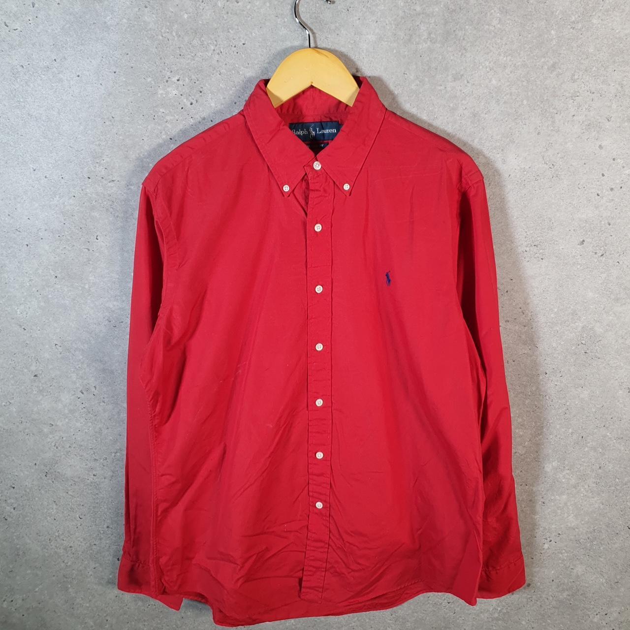 Vintage Ralph Lauren Button Down Shirt Men’s Large Red Custom Fit Cotton Pony