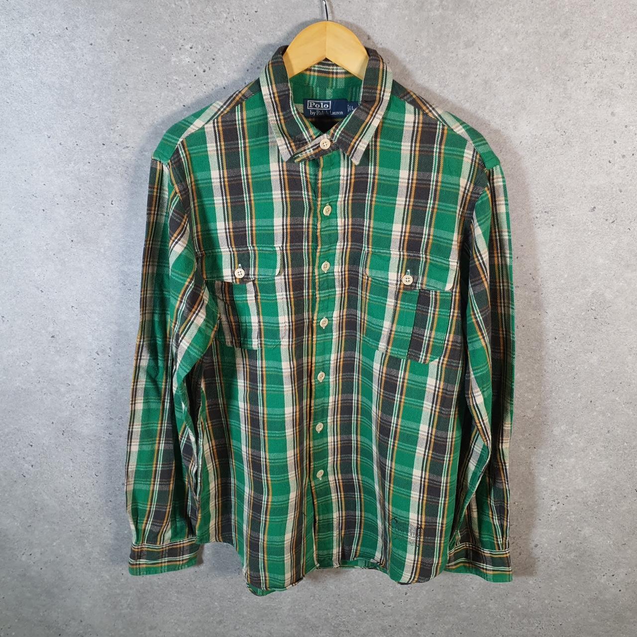 Vintage Ralph Lauren Button Down Shirt Men’s Large Green Flannel Pockets