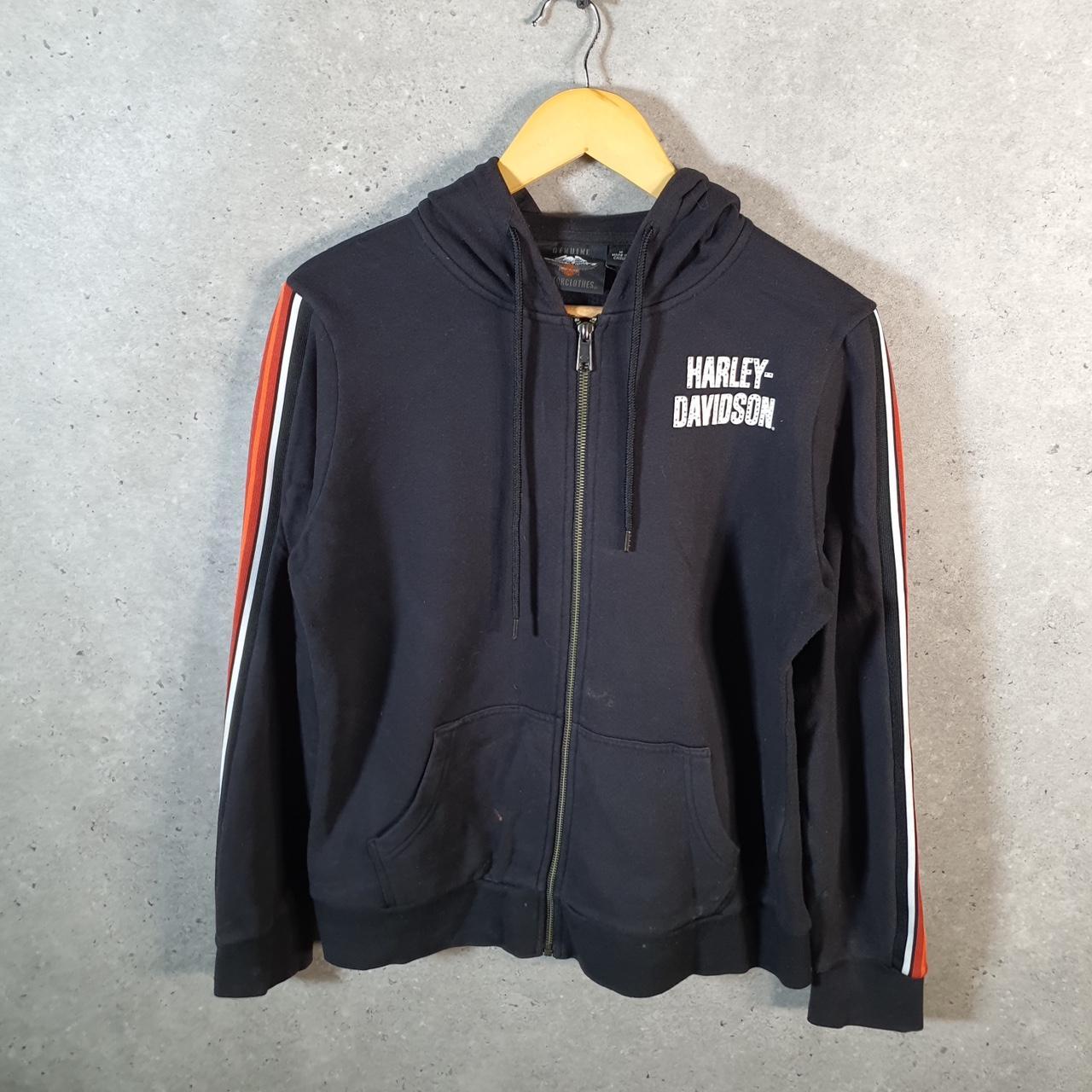 Vintage Harley Davidson Sequins Hoodie Womens Medium Black Full Zip USA