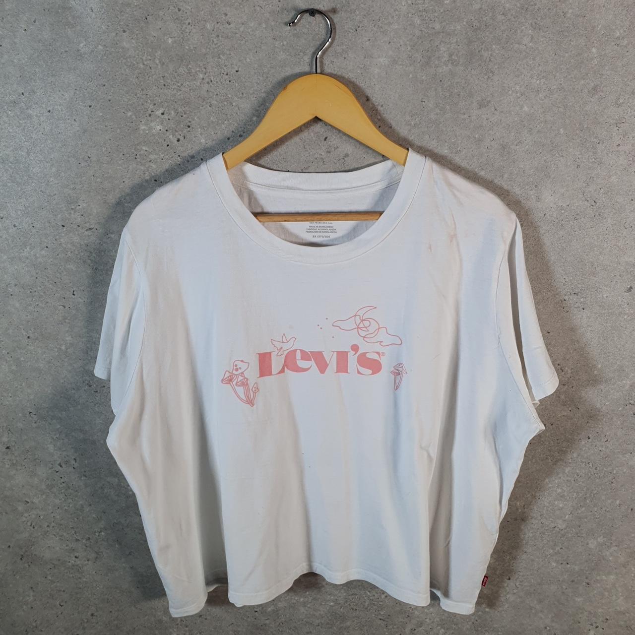 Vintage Levis Spellout T Shirt Shirt Womens 2XL Cropped Fit White Logo Athletic