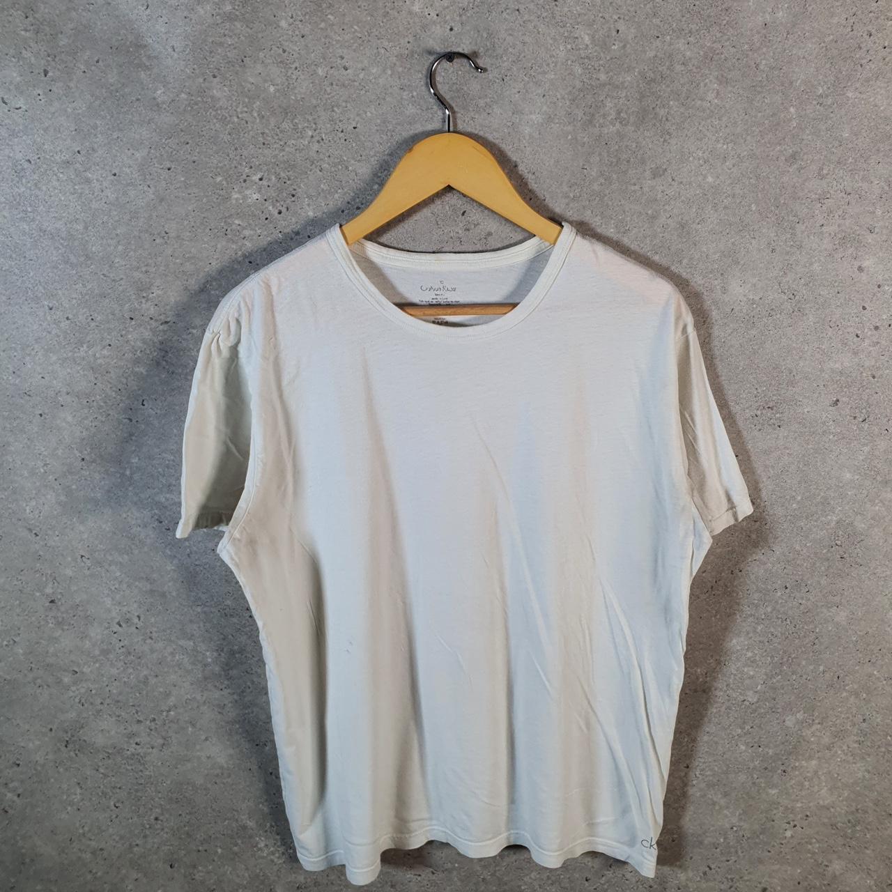 Vintage Calvin Klein Blank T Shirt Men’s Medium White Slim Fit Spellout Logo