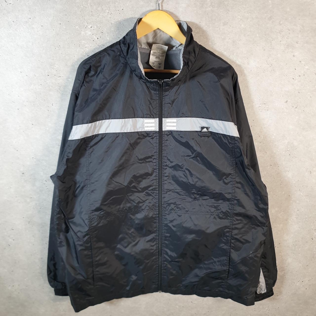 Vintage Adidas 90s Windbreaker Track Jacket Mens XL Black USA Three Stripes Full Zip