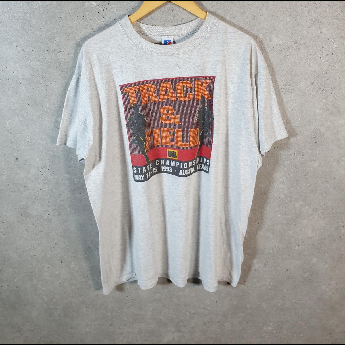 Vintage Russell Athletic Track & Field 1993 Texas USA Single Stitch T Shirt Men’s XL Grey