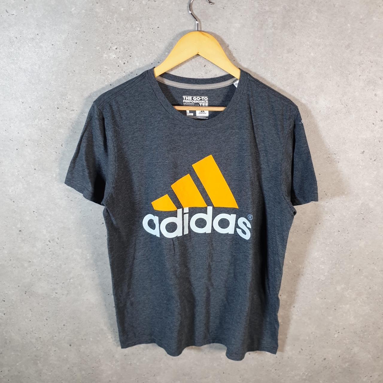 Vintage Adidas Go To Performance T Shirt Men’s Large Grey Three Stripes Logo Athletic