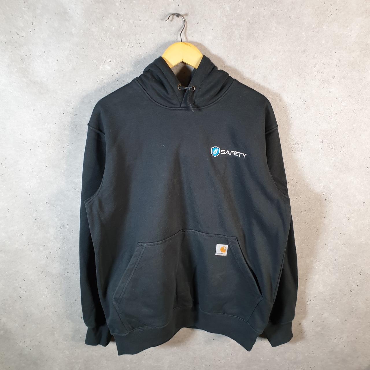 Vintage Carhartt Hoodie Mens Medium Black Pullover Blank Rain Defender USA Loose Fit