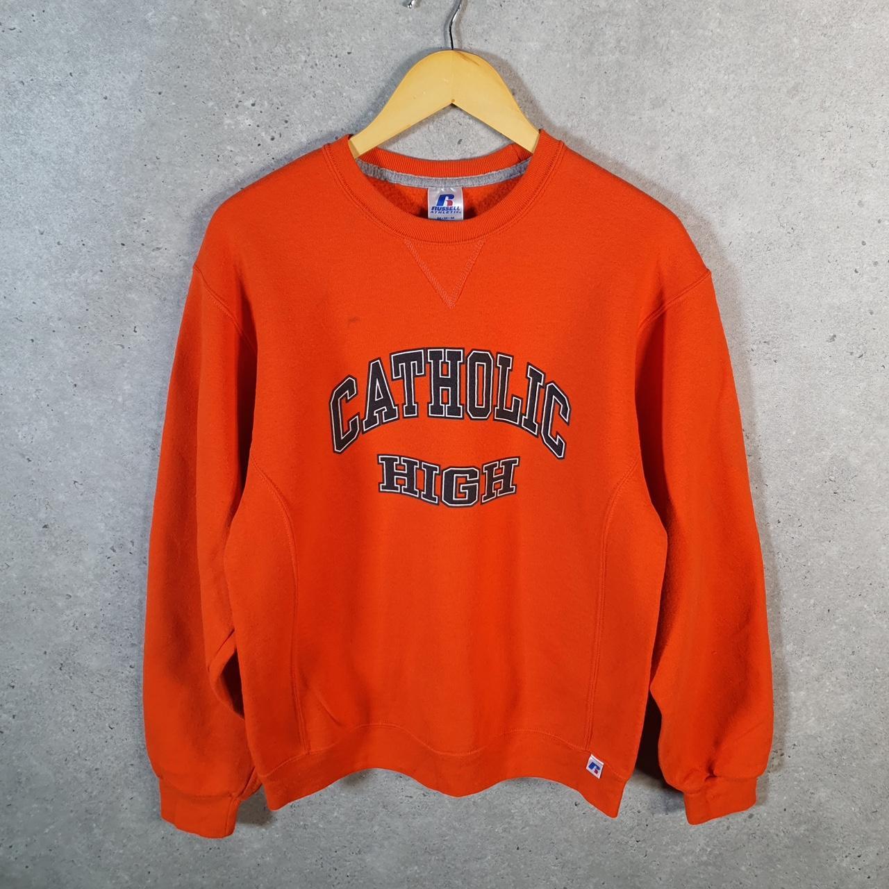 Vintage Russell Athletic Catholic High USA Sweatshirt Men’s Medium Orange Pullover