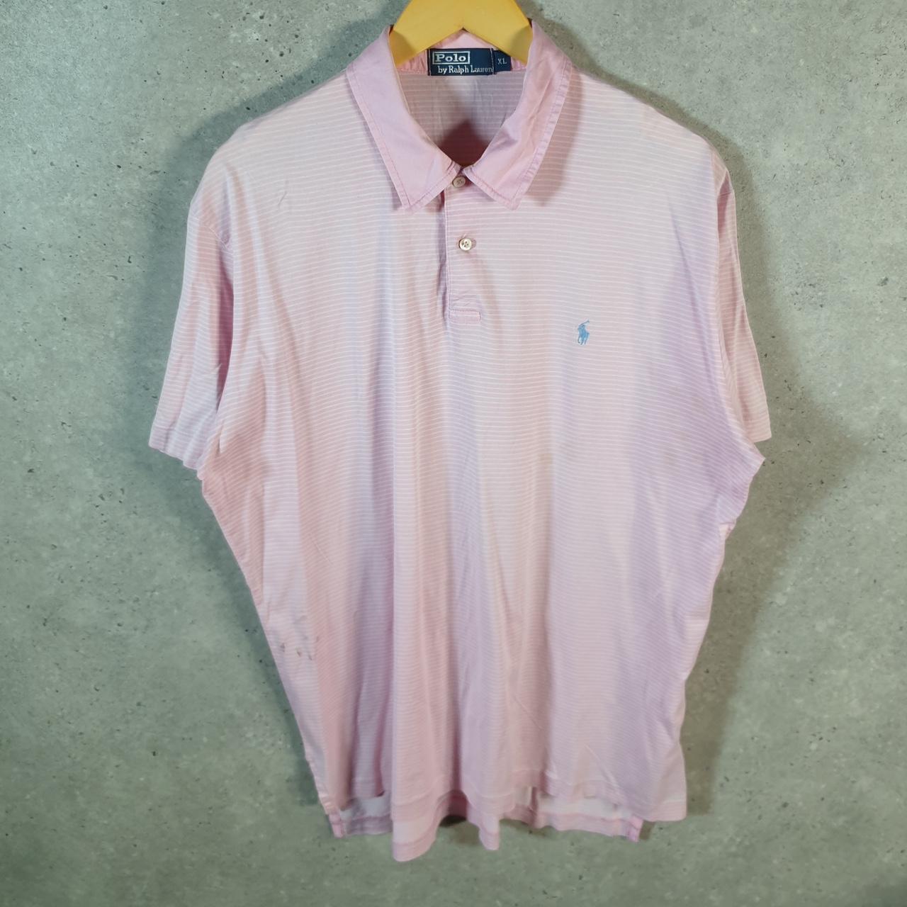 Vintage Ralph Lauren Polo Shirt Men’s XL Pink Striped Cotton Embroidered Pony