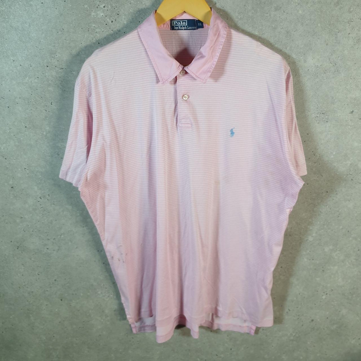 Vintage Ralph Lauren Polo Shirt Men’s XL Pink Striped Cotton Embroidered Pony