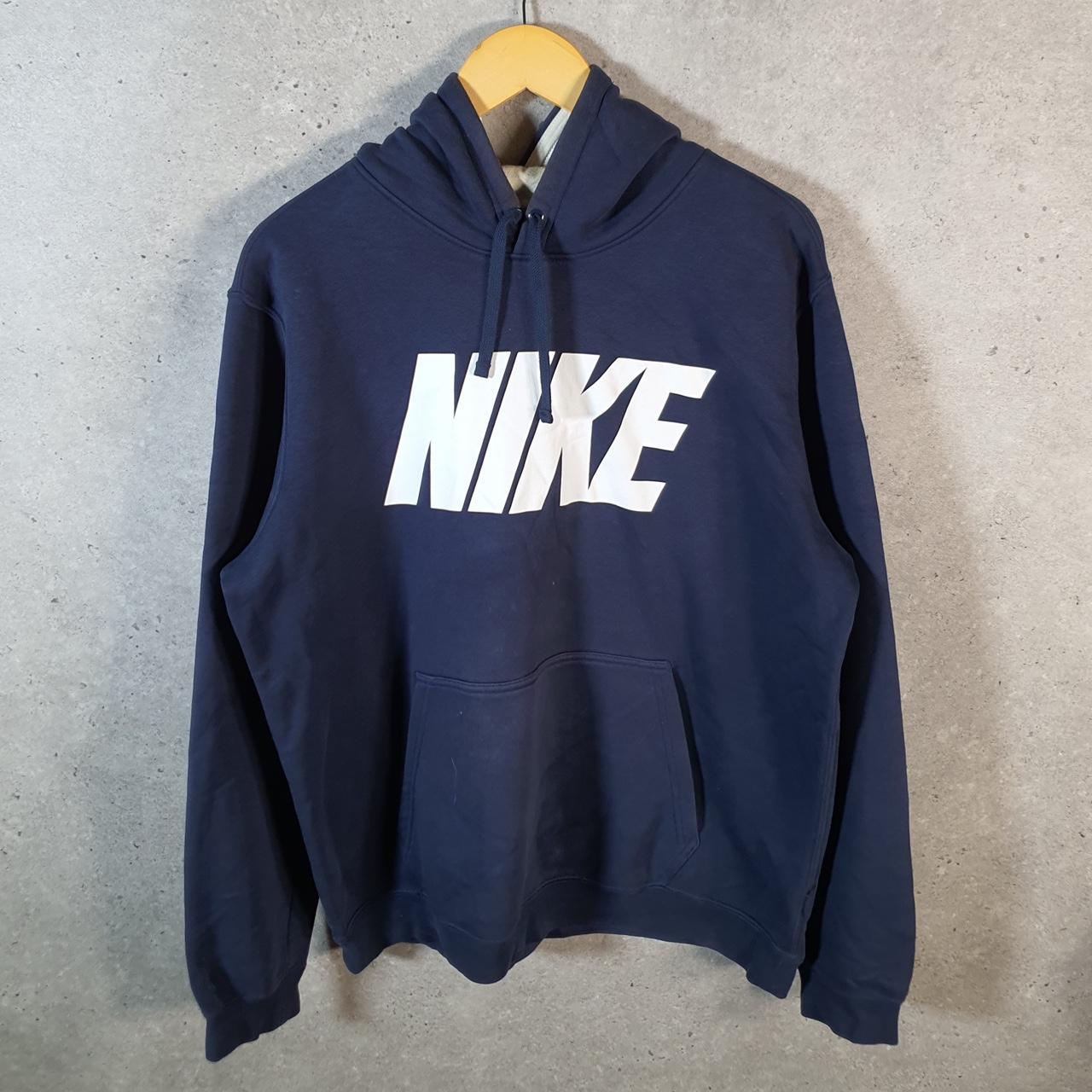 Vintage Nike Club Spellout Hoodie Men’s Large Navy Blue Swoosh Y2K Pullover