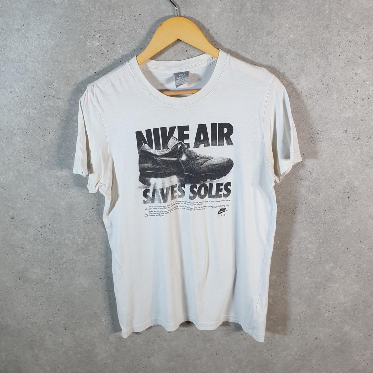 Vintage Nike Air Saves Soles 90s T Shirt Men’s Medium White Logo Swoosh Athletic