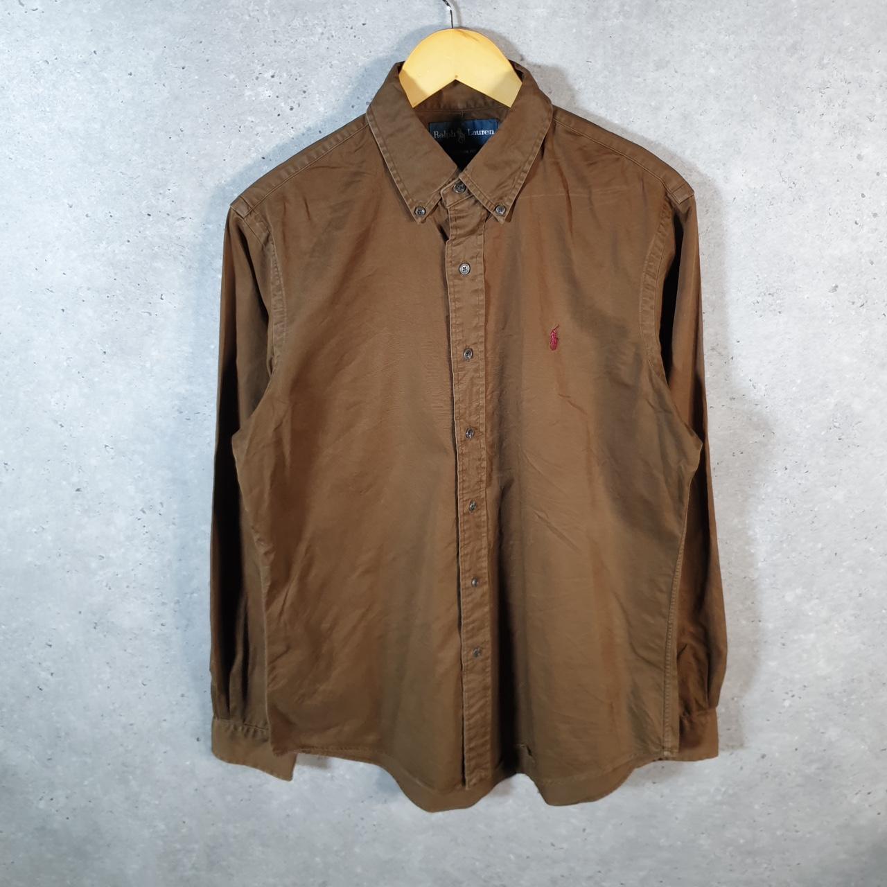 Vintage Ralph Lauren Button Down Shirt Men’s Medium Brown Custom Fit Pony Cotton