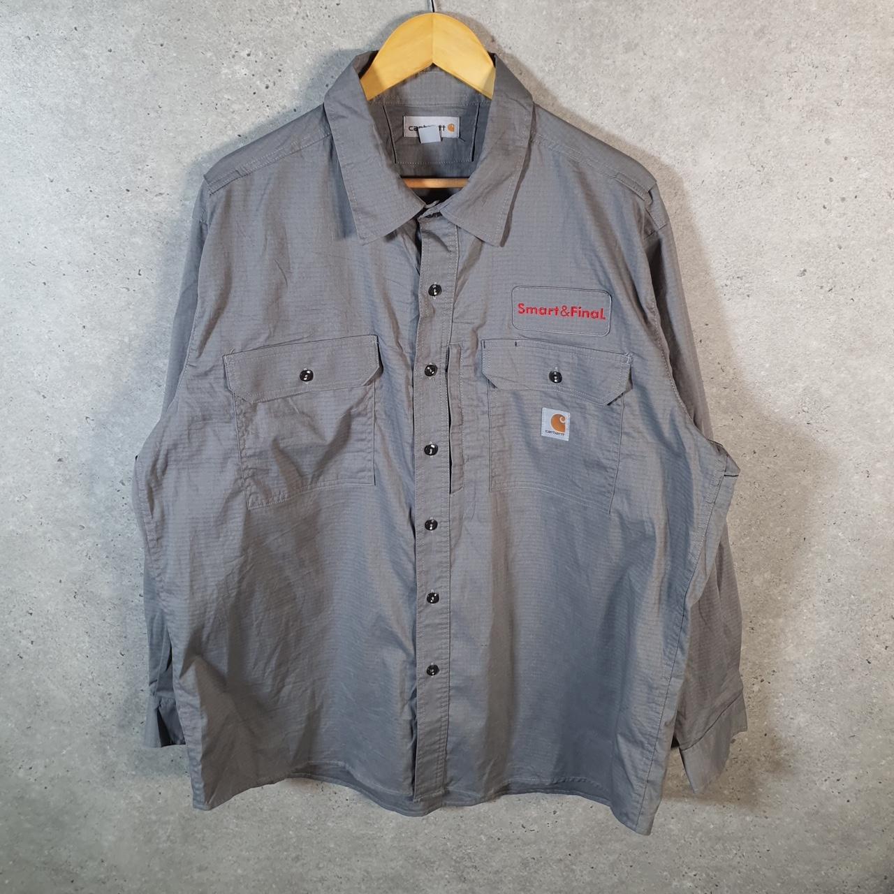 Vintage Carhartt Shirt Button Down Mens XL Grey Long Sleeve Utility Relaxed Fit