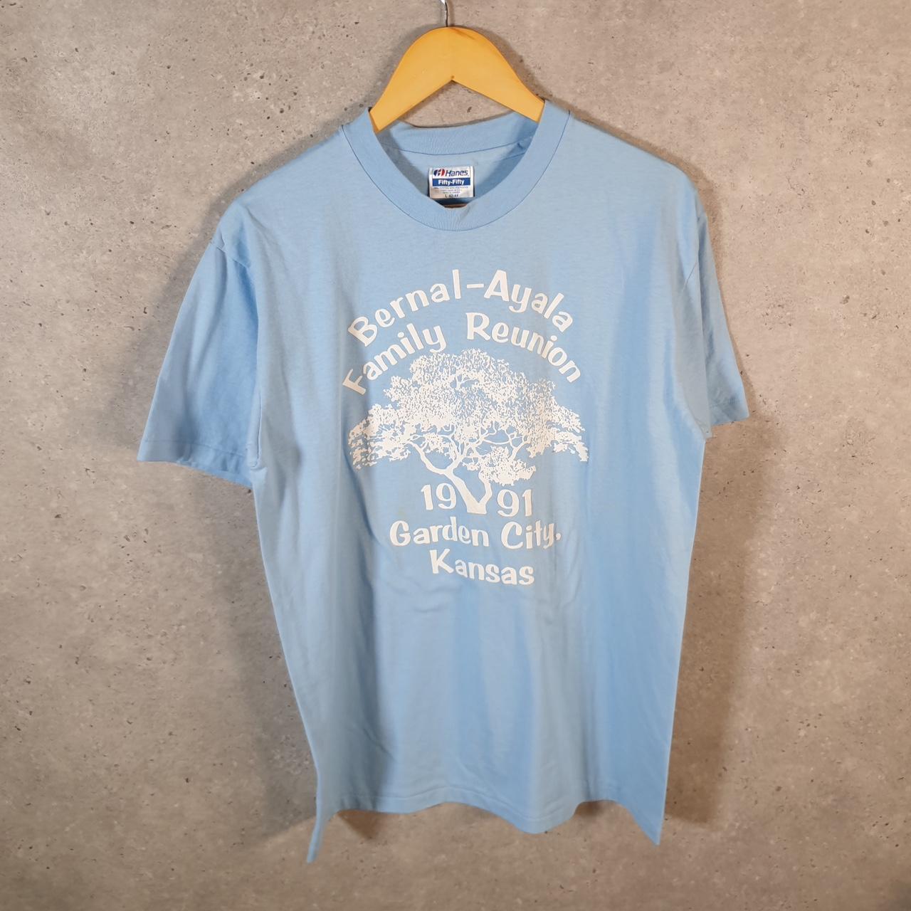 Vintage Hanes 1991 Kansas Garden City USA Single Stitch T Shirt Men’s Large Blue