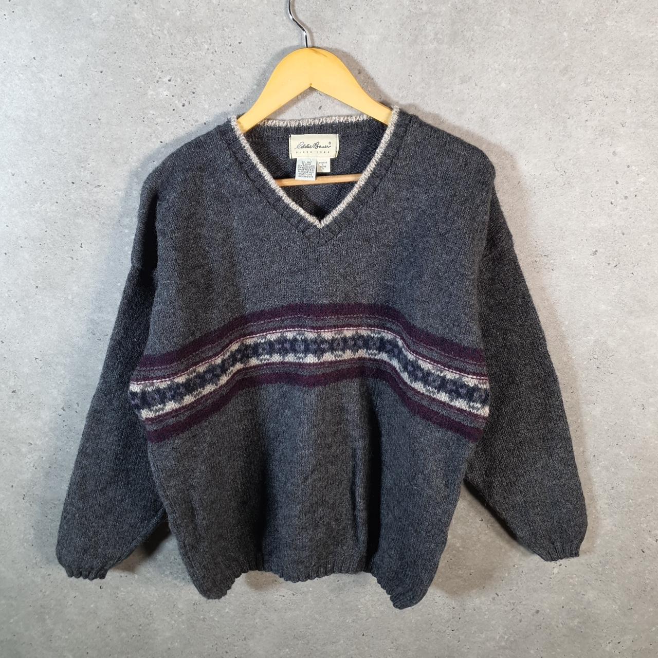 Vintage Eddie Bauer Knit Sweater Womens Large Grey Y2K Pullover Wool