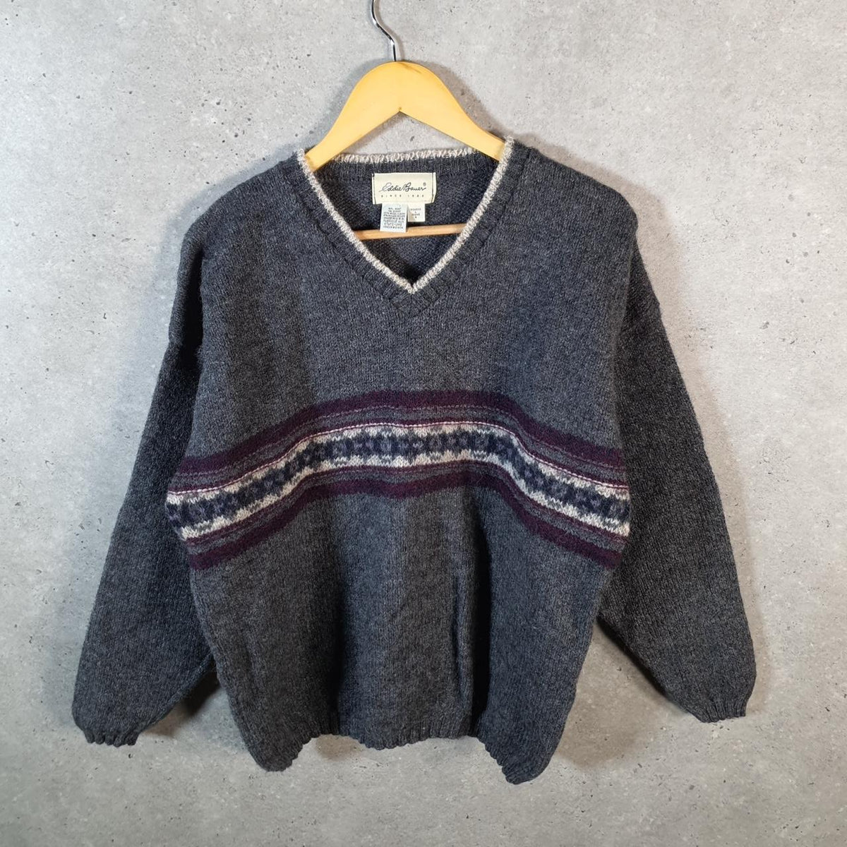 Vintage Eddie Bauer Knit Sweater Womens Large Grey Y2K Pullover Wool