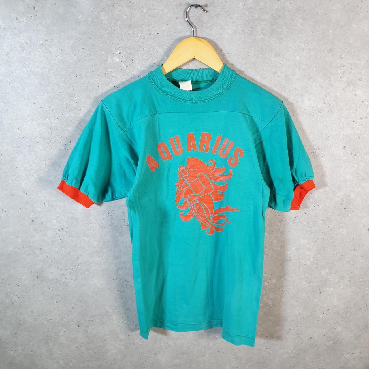 Vintage Aquarius Astrology Graphic 90s USA Single Stitch T Shirt Men’s XS Blue