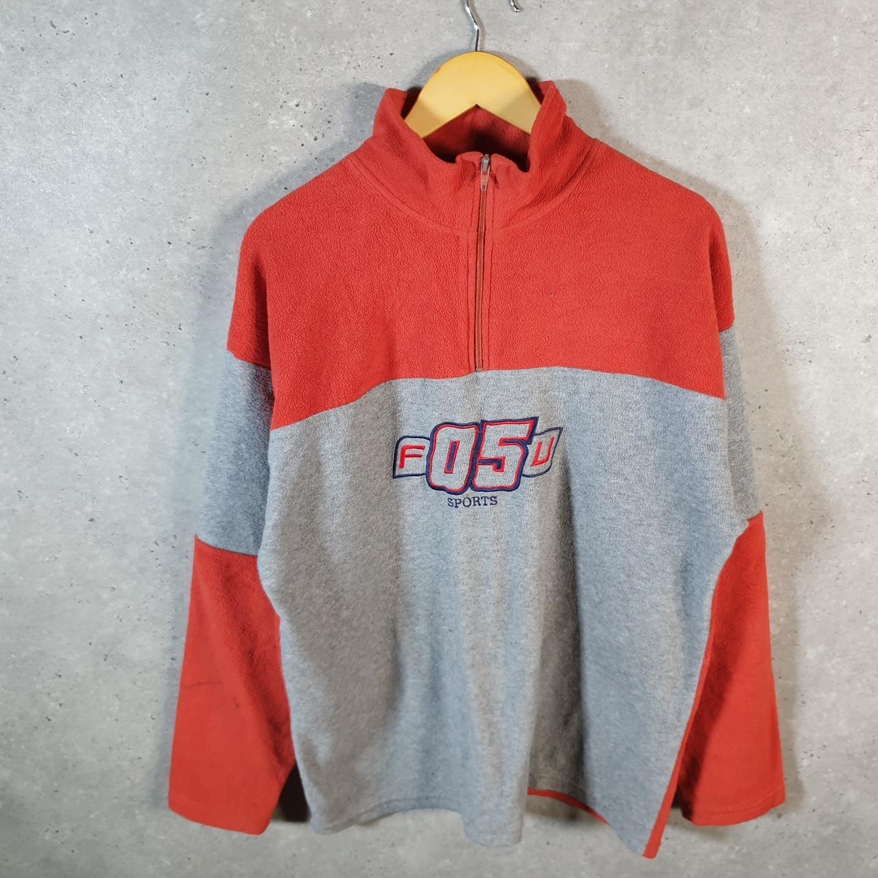 F05U Sports 1/4 Fleece Pullover Sweatshirt Mens Large Red Embroidered Logo