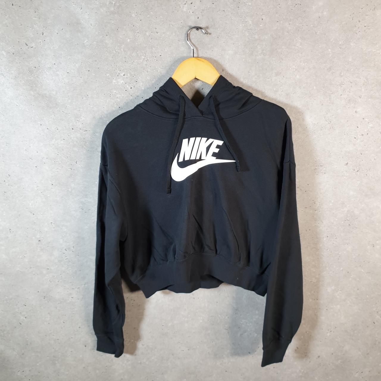 Vintage Nike Cropped Club Hoodie Womens Small Black Swoosh Y2K Pullover