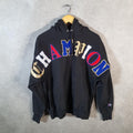 Vintage Champion Reverse Weave Spellout Hoodie Men’s Medium Black Pullover Embroidered