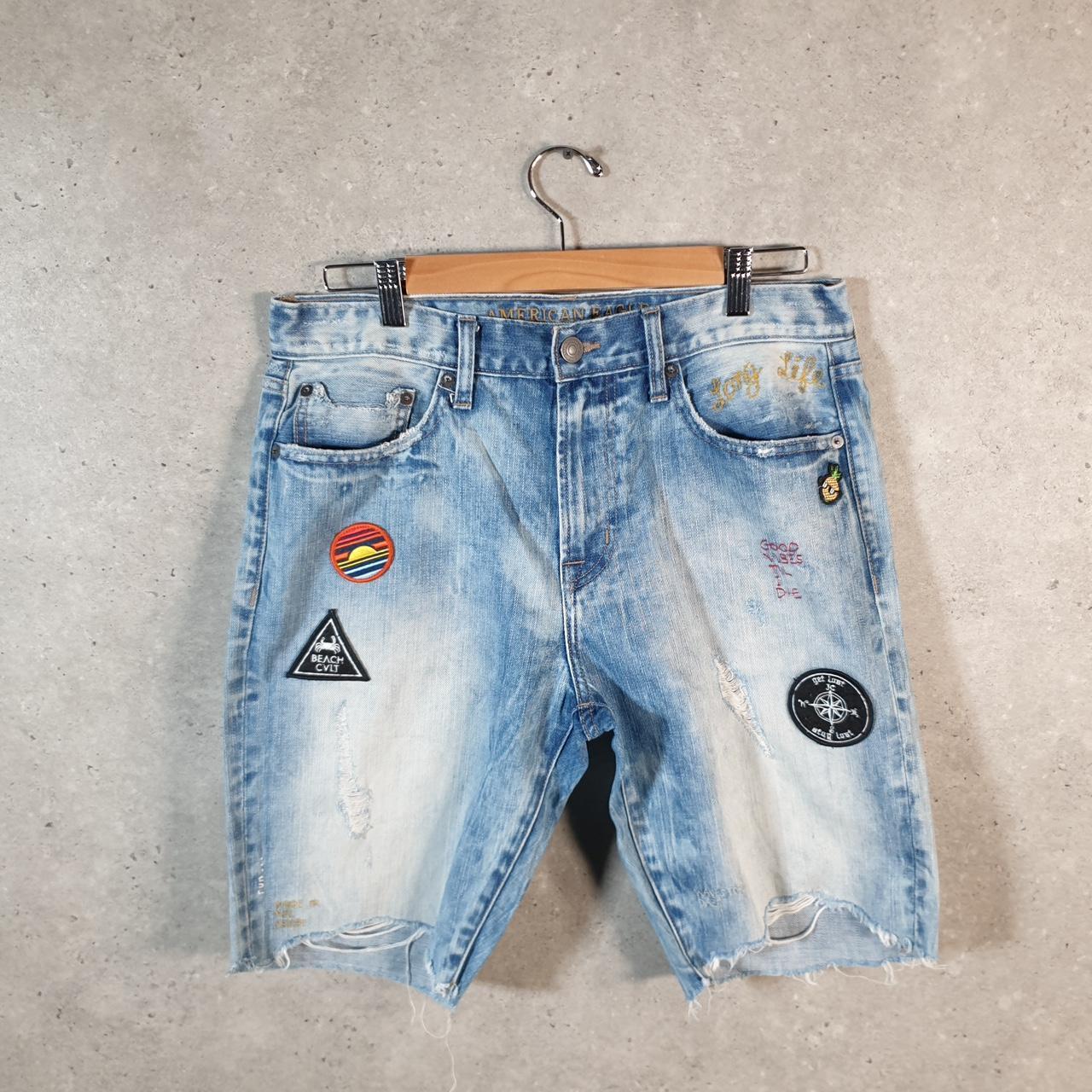 Vintage American Eagle Baggy Y2K Hip Hop Jorts Shorts Mens W32 Blue Denim USA