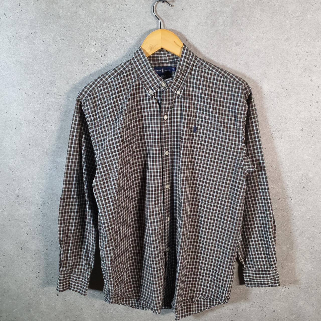 Vintage Ralph Lauren Button Down Shirt Womens XL Green Checkered Custom Pony Casual C8447