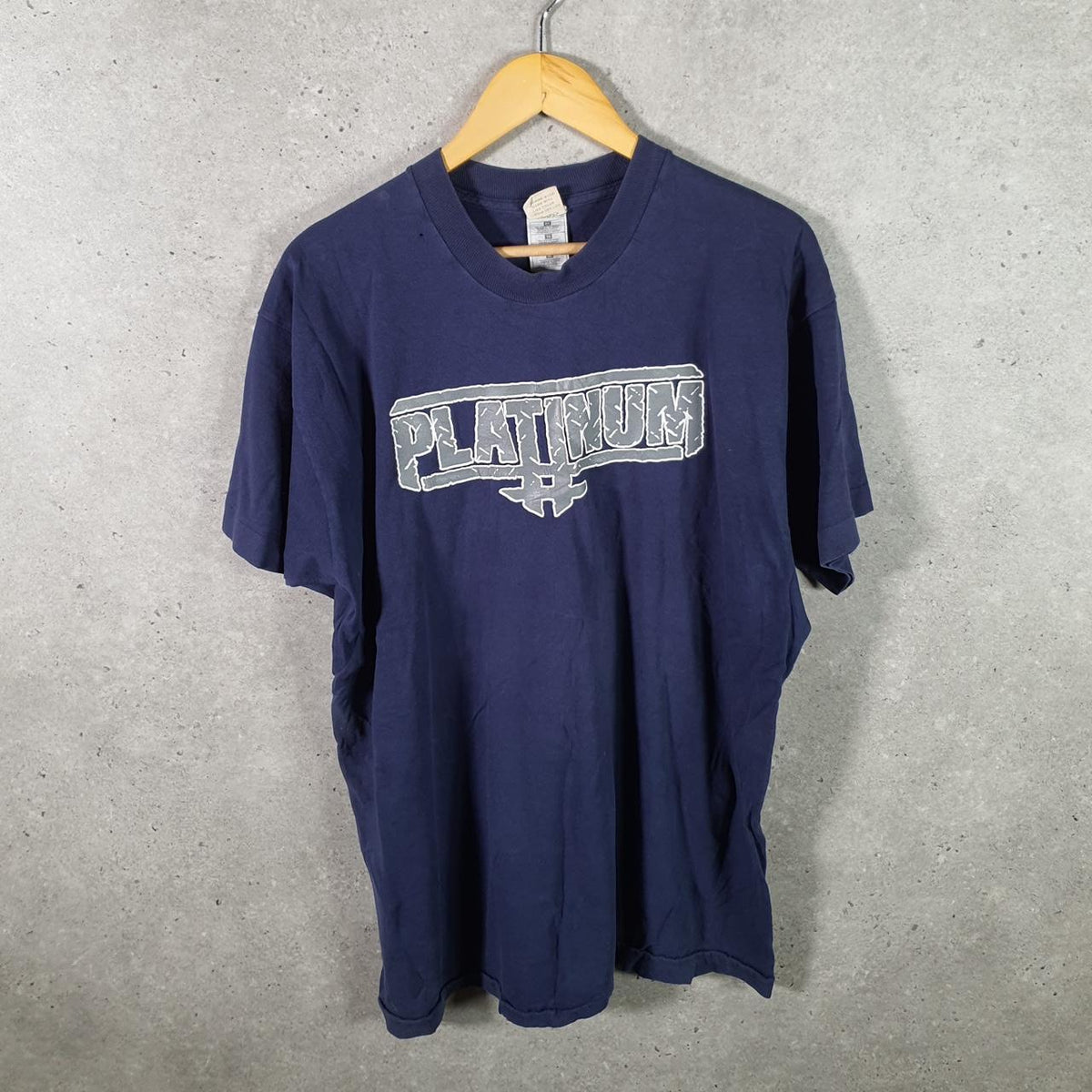 Vintage Platinum Spellout 90s USA Single Stitch T Shirt Men’s XL Blue Big Fish Vintage