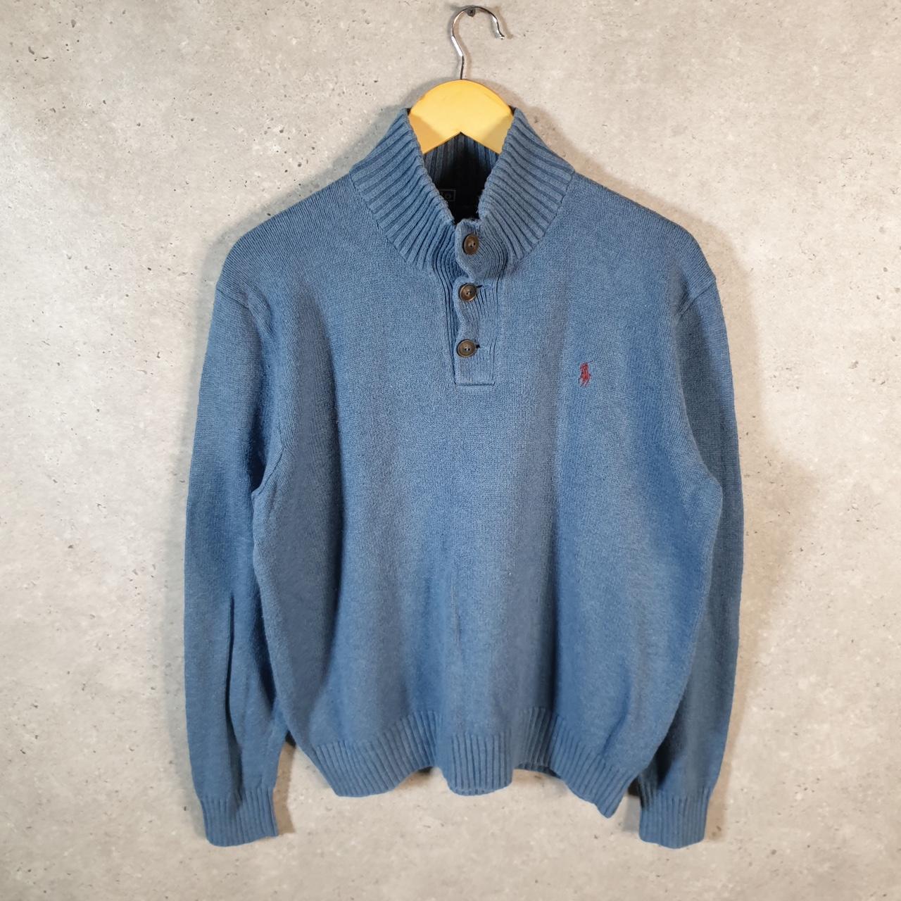 Vintage Ralph Lauren Polo 1/4 Button Sweatshirt Men’s Large Blue Cotton Pullover Pony